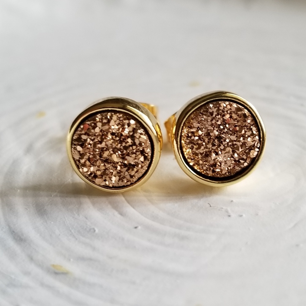 Rose Gold natural druzy stud earrings